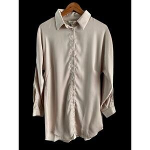 NWT Umgee USA Women’s Pink Champagne Long‎ Sleeve Button Up Tunic Blouse Sz M